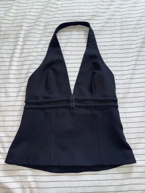 Kookai Black Halter Plunge Top